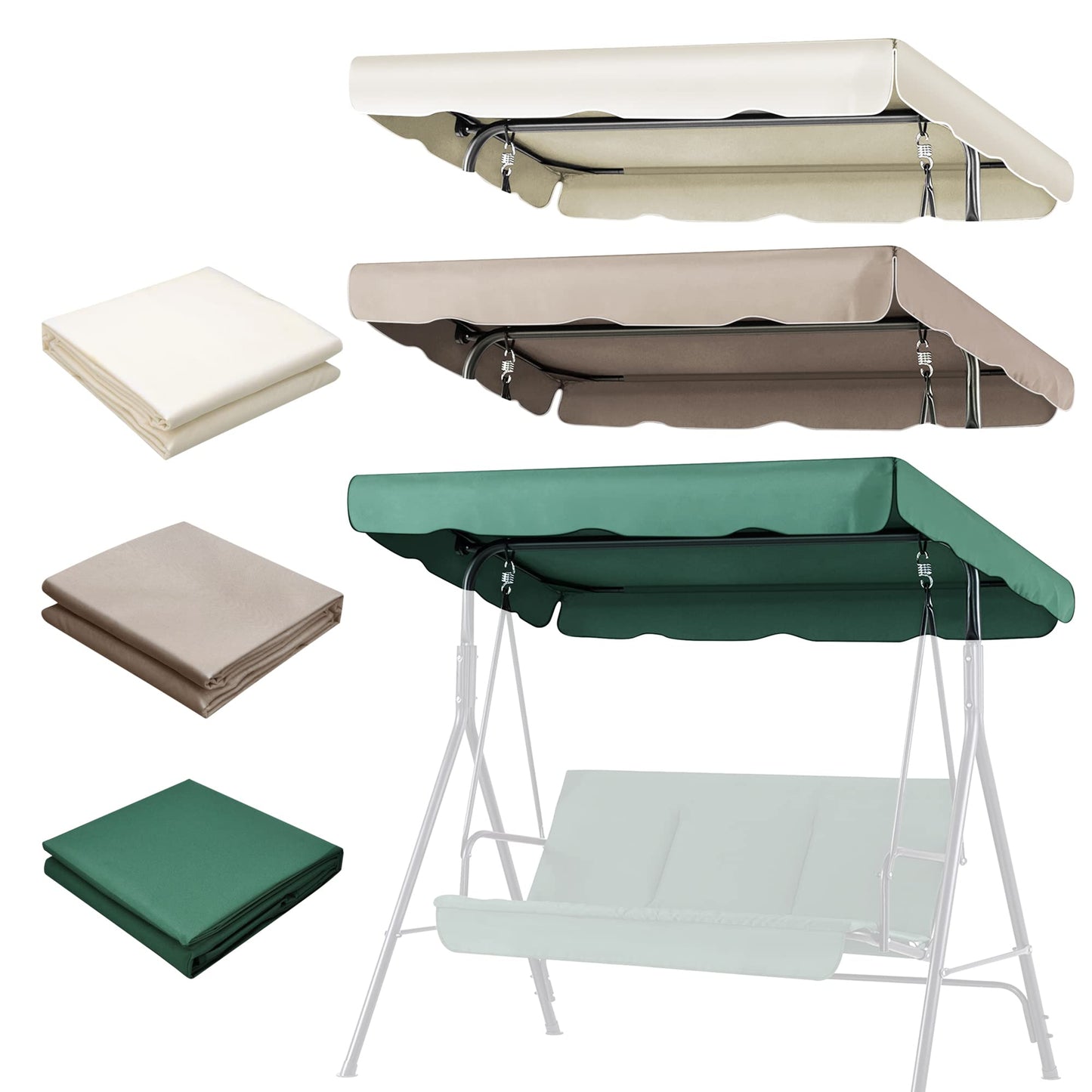 Flexzion Replacement Canopy for Outdoor Swing - 66" X 45" 2 Seat Bench Glider Swings Shade Fabric UV Weather Waterproof for Outdoor Garden Patio Yard Park Porch Seat Furniture, Green