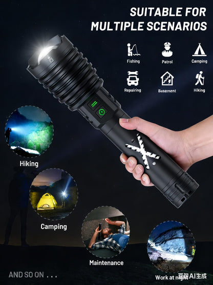 Amzyigou Super Bright Flashlight 2600,000LM High Lumens Rechargeable, USB C Charge/Discharge, 30H+ Runtime, 6 Modes, Zoomable Focus, Dual Buttons, Premium Gift for Home Camping Emergency (Casual)