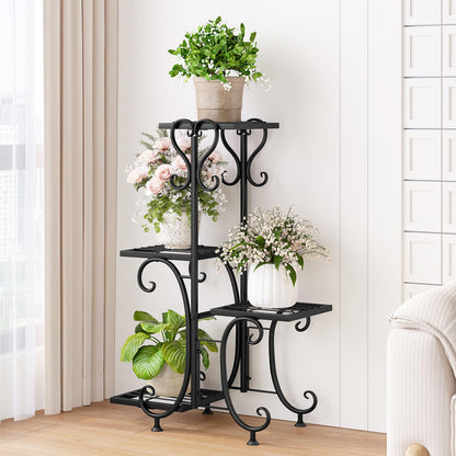 INGIORDAR Plant Stand Indoor Outdoor Shelf 4Tier Metal Holder Pot Rack Multiple Plants Stand Tall Flower Shelf Corner Living Room Garden,Black (Black, 4 Pots)
