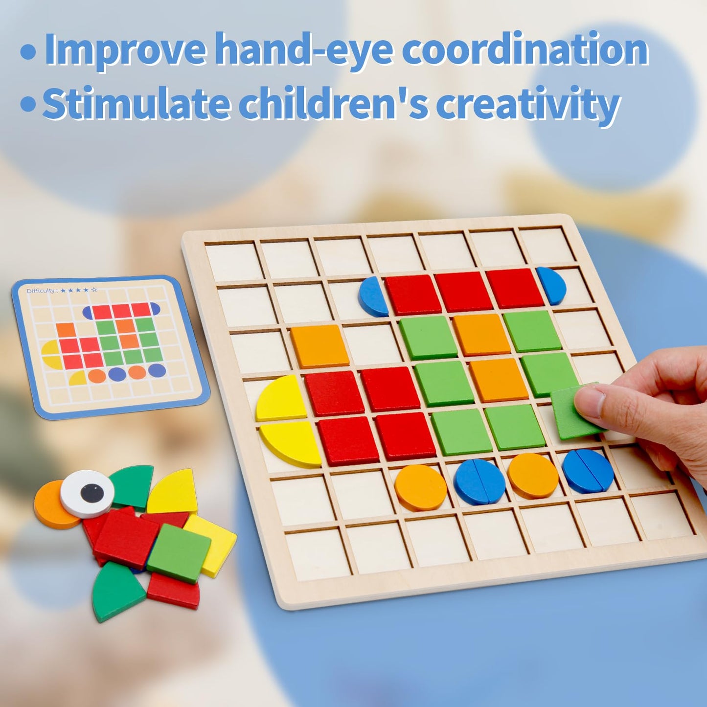 Zycolo Montessori Tangram Educational, Geometric Shapes Puzzle Toys with 120Pcs Wooden Puzzle Blocks and 20Pcs Cards, Colorful Pattern Montessori Children's Educational Gifts for Kids Ages 3 and Up