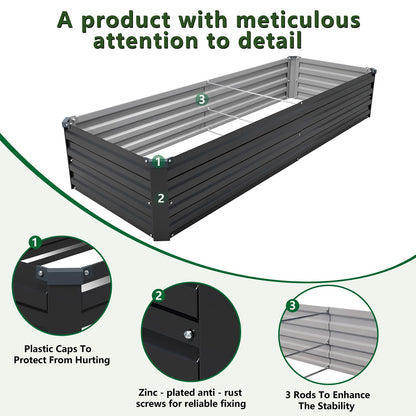 ZUNUDA 8×2×1FT(2PCS) Galvanized Raised Garden Bed Kit Metal Planter Boxes,Large Outdoor Planters Garden for Planting Vegetables,Flowers,Herbs -Black