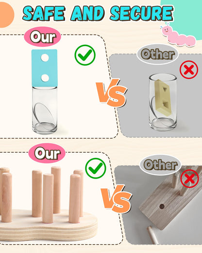 Zeewoo Montessori Toys for 1 2 3 Year Old Girl Boy Gifts Educational for 1-2 Year Old Caterpillar Wooden Shape Sorter Stacking Toys for Toddlers 2-4 Preschool Learning Toy Birthday Gift