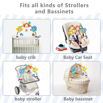 qesfir Musical Baby Stroller Arch, Travel Car Seat Toys, Baby Play Arch Crib Accessory, Mobile for Bassinet, Pram Activity Arch Bar for Babies Infants