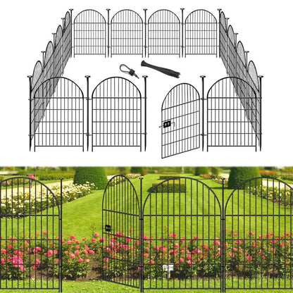 Okaygardn Tall Garden Fence with Gate, 32 in(H) x35 Ft(L) Garden Fencing Animal Barrier, 16 Panels Dog Digging Fences Barrier, Black Rustproof Flower Fence Border, Flower Bed Fencing for Outdoor Yard