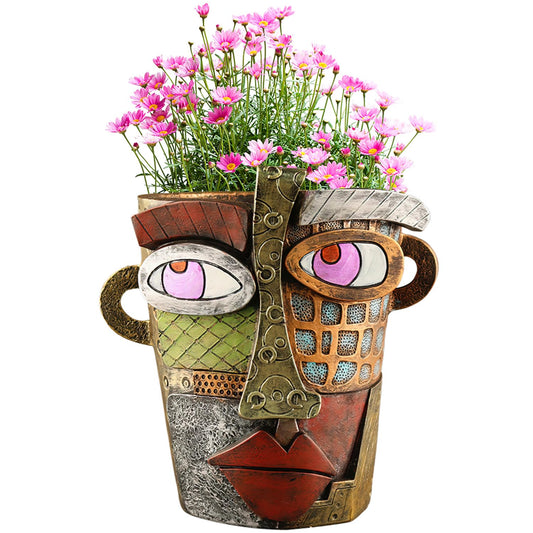 MADURIAO Abstract Face Flower Pots Head,Creative Inspiration Succulent pots,Head Planter with Drainage Hole,Colorful Plant Pots for Outdoor Garden Decor and Home Art Decoration(Retro)