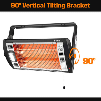 Electric Garage Heaters for Indoor Use, 1500W/750W Ceiling Mounted Radiant Quartz Heater with Work Light, 90° Rotation, 5 Mode Settings, Electric Heater for Garage, Shop, Patio Large Room