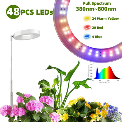 SYLIKENATE LED Grow Light for Indoor Plants, Full Spectrum led Grow Light,Mini Halo Grow Lights for Small Plants,Height Adjustable Growing Lamp,3 Modes,3/9/12h Automatic Timer,10 Dimmable Brightness