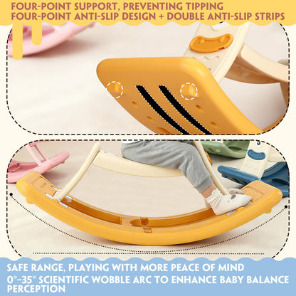 Motionchic Rocking Horse for Toddlers Kids 3 in 1 Wobble Balance Board 3-5 Year Old Rocker Balance Board Baby Rocking Toy with Pedal Backrest Birthday Gift Open Ended Learning Toy for Girl and Boy