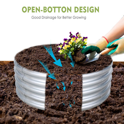 2Pcs 3X3X1.5 Ft Round Galvanized Raised Garden Bed Kit, Silver Outdoor Planter Garden Bed, Metal Raised Box for Fruits, Vegetables and Herb, Fire Pit Rings