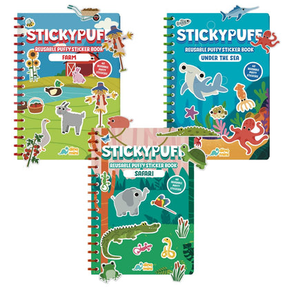DINO MINI Stickypuff Value Pack - 3 Reusable Puffy Sticker Book for Toddlers - Puffy Stickers for Toddlers - Travel Activities for Kids Ages 4-8 - Screen Free Birthday Gifts (Animals)