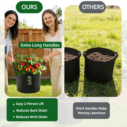 Dipuosile 6-Pack 10 Gallon Grow Bags Extra-Long Handles, Heavy Duty 300G Thickened Nonwoven, Fabric Growing Bags for Tomato, Potato,Vegetables, and Flowers
