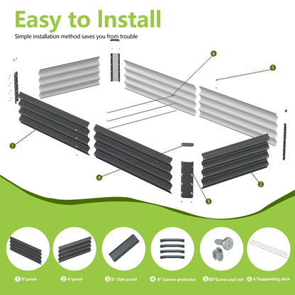 Ayen Guard 2PCS 8x2x1FT Galvanized Raised Garden Bed, Galvanized Planter Raised Garden Boxes Outdoor, Large Metal Raised Garden Beds for Vegetables-Grey