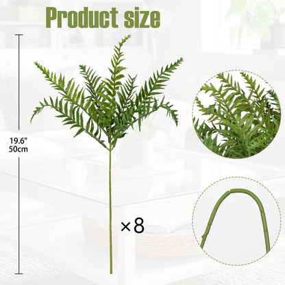 Hollyone 8pcs Fake Fern Stems Bush for Outdoors Indoors 19.6" Boston Ferns Artificial Plants Greenery Stems Faux Shrubs Plant for Garden Farmhouse Front Porch Table Window Box Home Decorations