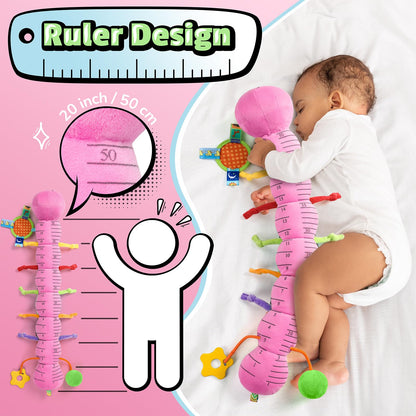 LIGHTDESIRE Baby Toys Musical Caterpillar,Infant Toys 3 6 12 Months Sensory Toy with Ruler Design,Mirror,Pull String,Crinkle&Ring Bell,Baby Teething Toy for Tummy Time Boy Girl Gifts (Rose Pink)