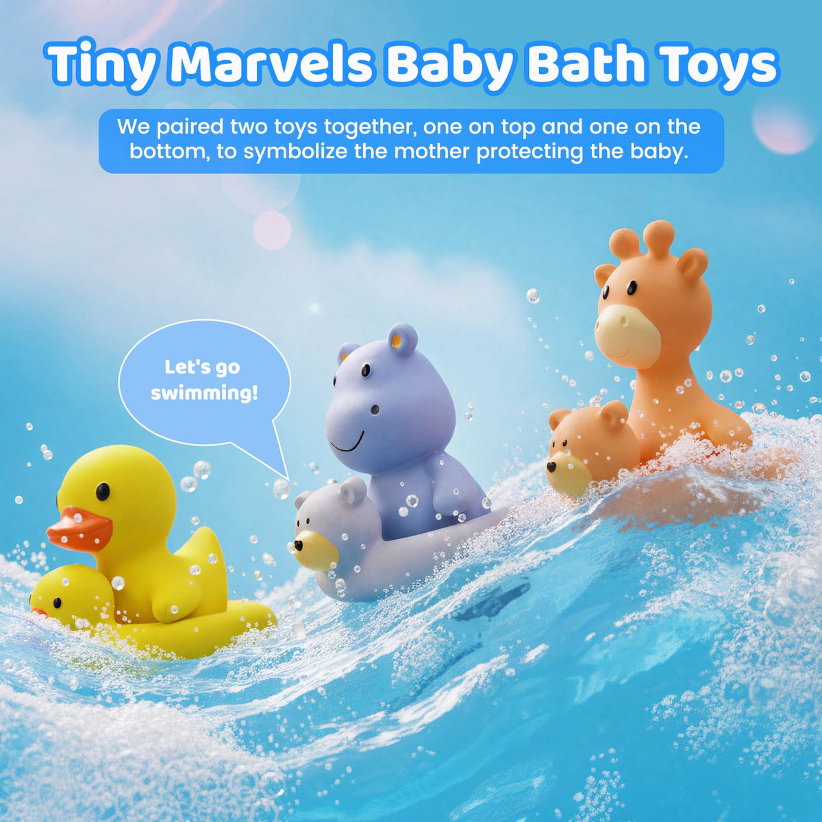 Tiny Marvels Baby Bath Toys for 6 Months & Up, Mold Free No Hole Bath Toys, BPA Free Floating Toddler Bath Toys, Safe Kids Bath Toys for Tub & Pool