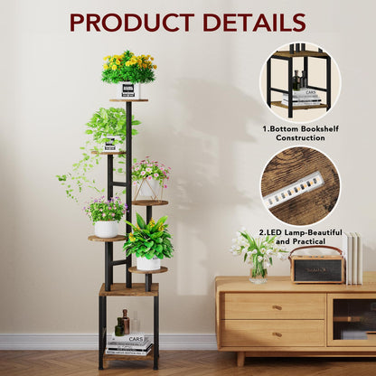 Homsorout Plant Stand Indoor with Grow Light,6-Tiered Tall Plant Stand Indoor, Metal Plant Shelf with Adjustable Light, Ideal for Living Room, Garden, Patio (Black Brown)