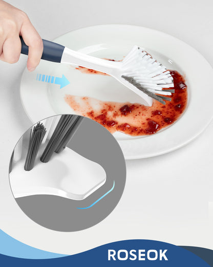 ROSEOK Dish Brush with Built-in Scraper,Kitchen Scrub Brush for Cleaning Dishes,Pots,Non-Stick Pans and Sinks,Navy Blue,2 Pack