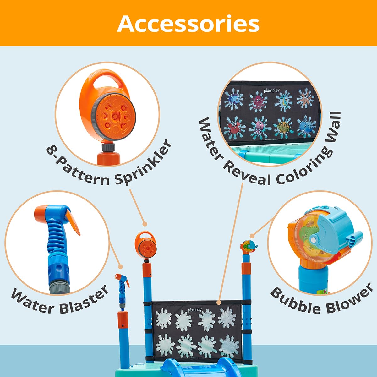 Plum Play Kids Splash Pad Station Water Slide Play Equipment - Outdoor Toddler Water Toys, Sprinkler Pool for Kids, Fun Backyard Water Park with Bubble Blower, Water Reveal Coloring Wall Ages 3 Years+