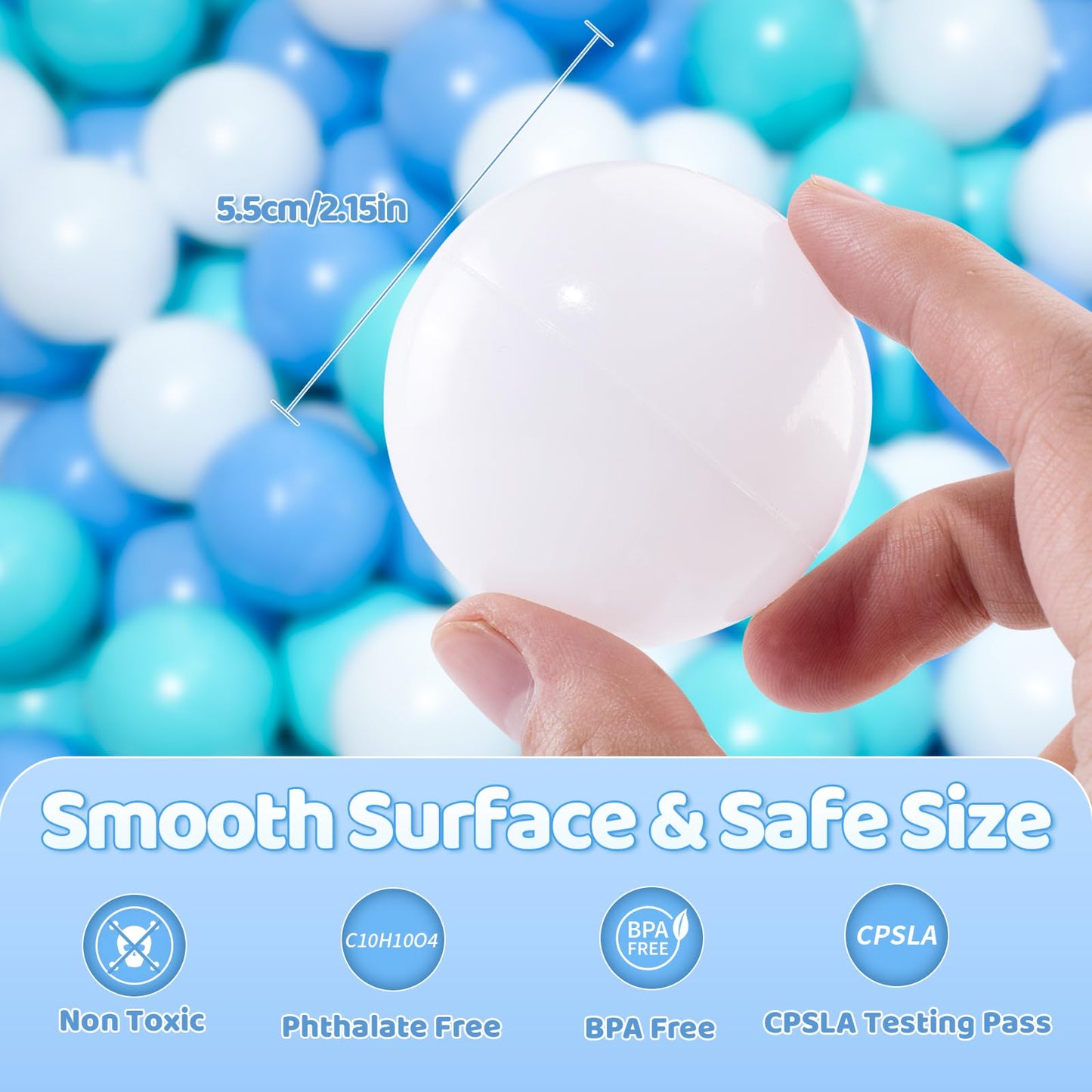 MoonxHome Ball Pit Balls for Toddlers & Dogs, BPA Free Crush Proof Plastic Toy Balls for Ball Pit, Children's Pool Water Toys, Ocean Balls for Play Tent 2.15 Inch Pack of 200 White&Green&Blue