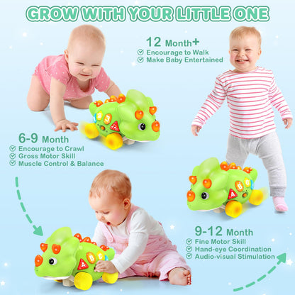 Musical Dinosaur Toys for 1 Year Old Baby - Tummy Time Light up Toys for Newborn Infant, Crawling Toys for 6-12-18 Months Kids, Early Learning Educational Toys and Gifts for 1-3 Year Old Toddlers