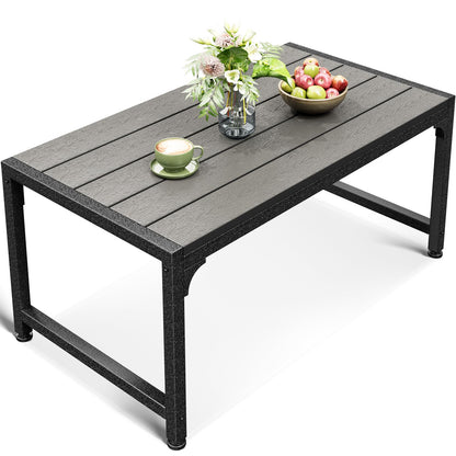 ODK Outdoor Coffee Table, Rectangle Weather-Resistant Patio Coffee Table for Garden, Balcony, Hot Tub, Poolside, Heavy-Duty Metal Frame, Grey