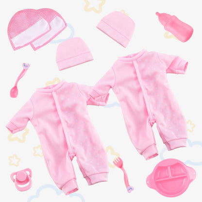 Toy Choi's Twin Baby Dolls - 12 inch Two Soft Body Black and White Doll with Accessoires, Dolls Play Set for 2 3 4 5 Year Old Boys and Girls Gift | Pink Outfit Doll Set
