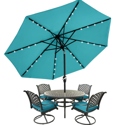 MASTERCANOPY 9FT 8Ribs Patio Umbrella with 32 Solar LED Lights, Outdoor Market Umbrella with Tilt & Crank, UV Protection & Fade Resistant Fabric, Easy Set-Up for Garden, Deck, Pool (Turquoise)
