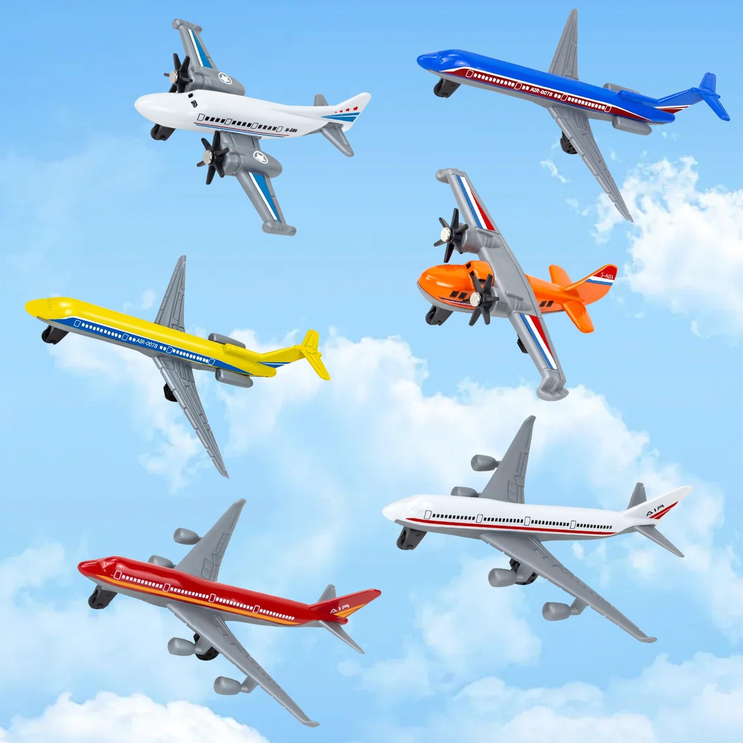 Toy Airplane 6 Pack, Diecast Airplane Toy for Boys Age 3 4-7 8-12, Alloy Planes Model/Glider Planes/Airlines Plane Toys for Kids Birthday Airforce Party Favors