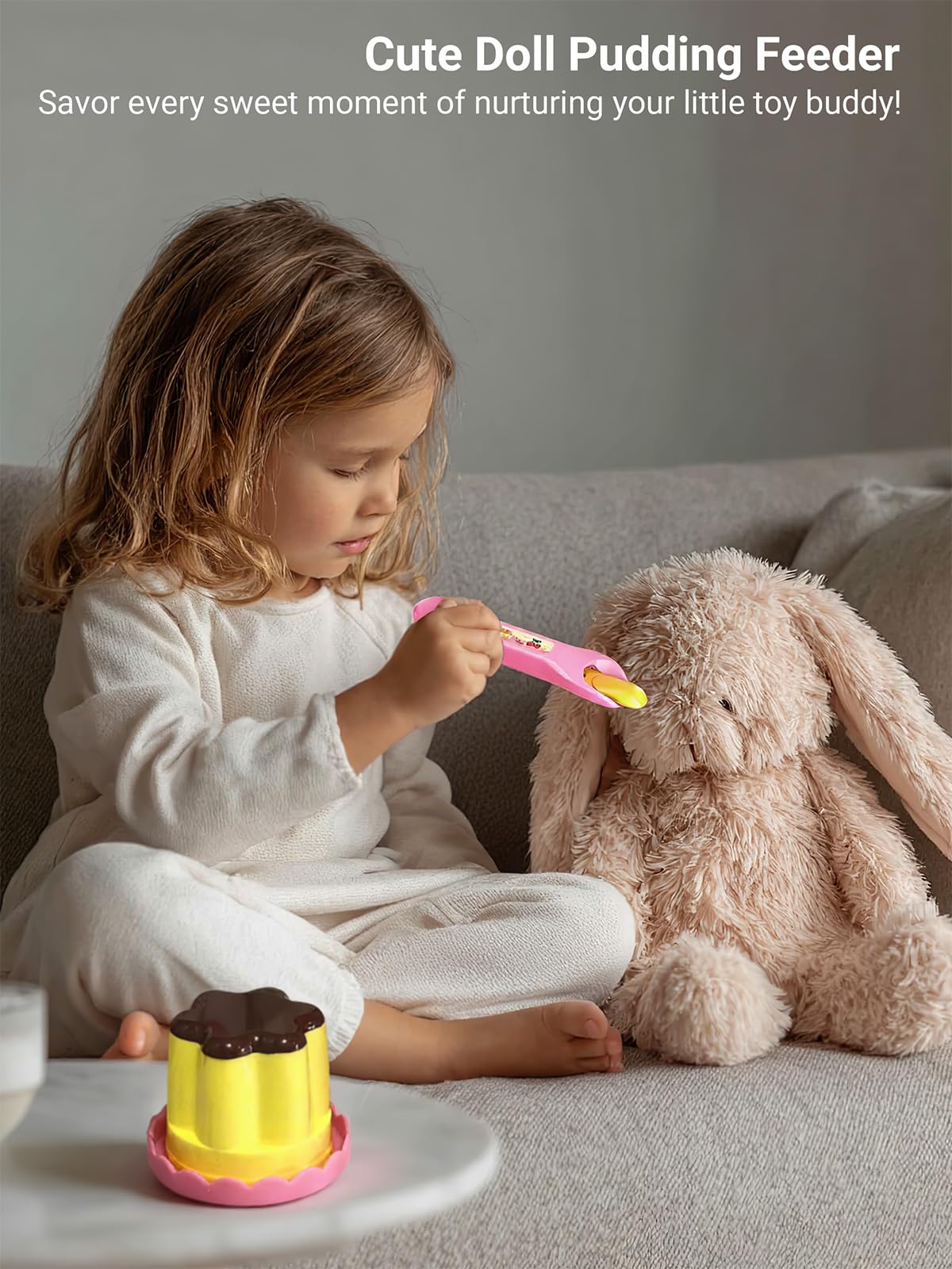 Pudding Feeding Toy for Dolls(2 Packs), Interactive Baby Doll Food with Retractable Spoon, Pretend Play Food for Toddlers 3-5-8, Realistic Role Play Toy for Girls, Easter Basket Stuffers Gifts