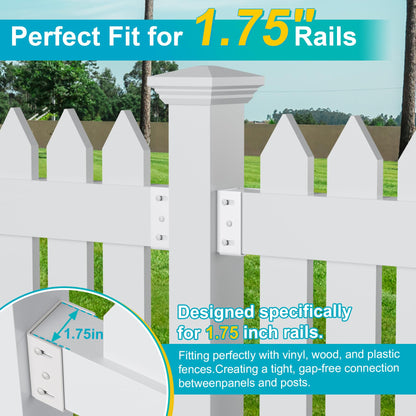 8PCS White Aluminum Fence Bracket for Vinyl Fence, 2mm Thick Vinyl Fence Bracket Replacement Parts for Plastic, PVC Rails, Fits 2.75" Rails