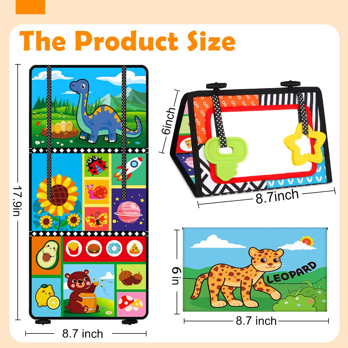 Baby Toys 0-6 Months - Tummy Time Toy Black and White High Contrast Newborn Toys - Baby Mirror with Cloth Book Teether - Montessori Sensory Crinkle Toy for Infant 0-3-6-12 Month Boy Girl Shower Gifts