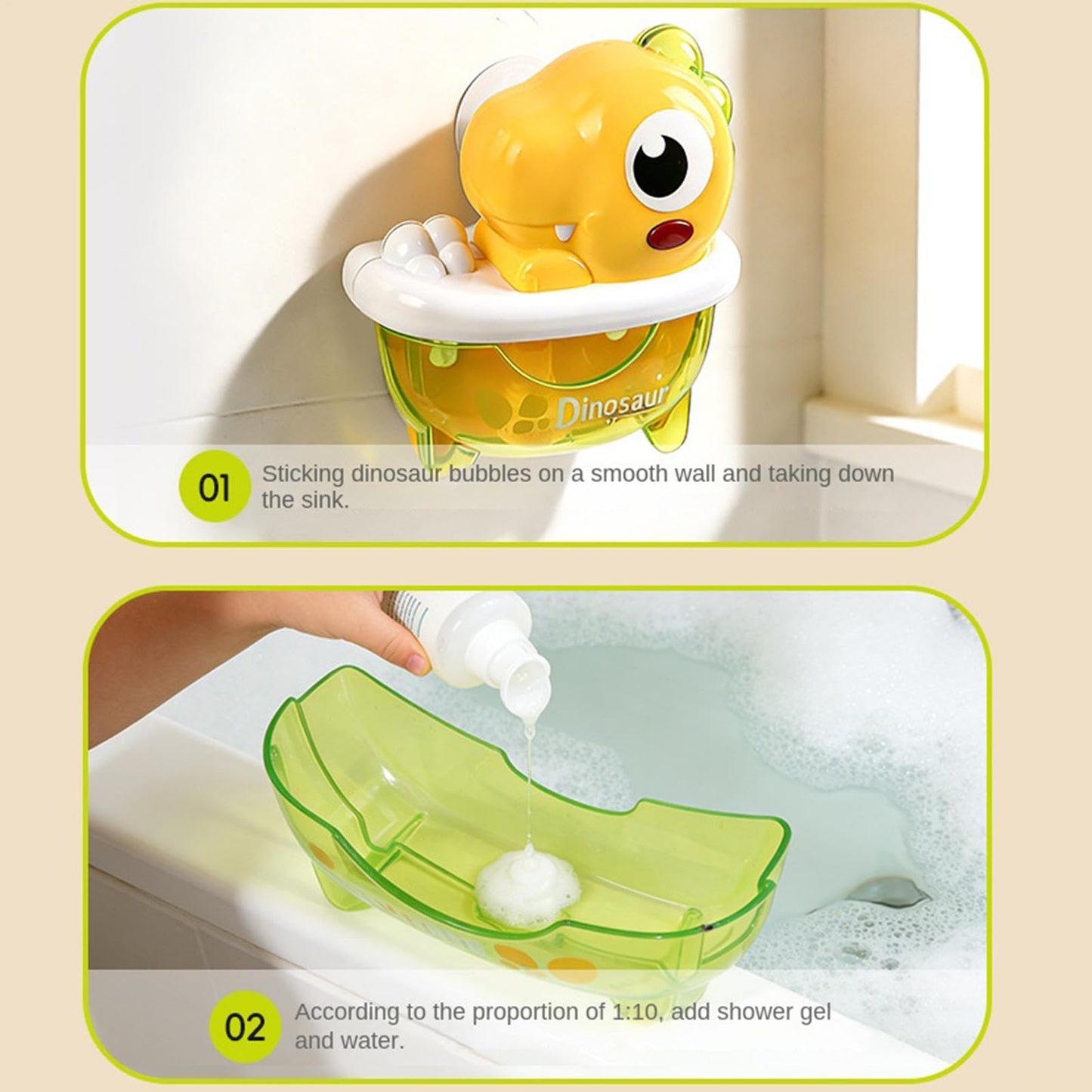 Dinosaur Bubble Machine – ABS 16.5x6.5x17cm | Light-Up Bath Bubble Machine | Shower Toy | Fun Automatic Maker for Kids, Bathroom Play, Bathtub Entertainment, Water Games, Party Fun and Indoo