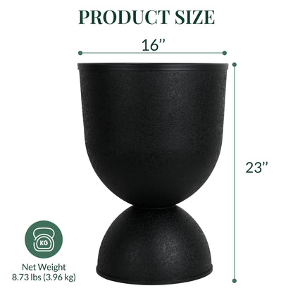 KOL Planters Flower Pots, Large Plastic Urn Planters for Indoor Outdoor Plants, Black Pedestal Planter Pots, 23 Inch Tall Decorative Planters with Drainage Holes & Plugs for Patio Garden, 1 Pack