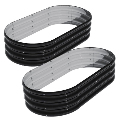 ATRANURE 2Pcs 4X2X1ft Oval Raised Garden Bed Kit,Galvanized Raised Garden Beds Outdoor, Metal Planter Box Steel Kit Flower Herb,Vegetables..Black