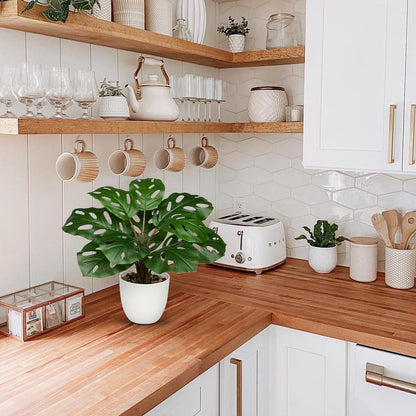 Hollyone Artificial Monstera Plant Faux Monstera Plant Potted Fake Tropical Plants Potted for Indoor Outdoor Home Desk Office Garden Farmhouse Decoration