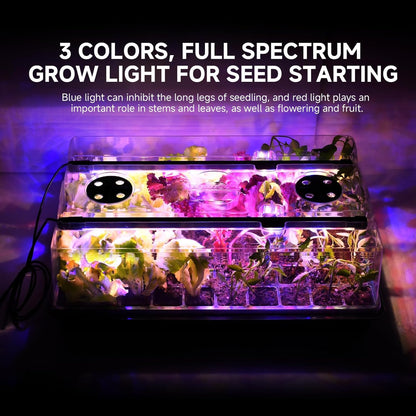 Seed Starter Tray with Grow Light and Thermostat Controller Heat Mat, 10"x 20.75" Heat Mats for Plant Growing，68-113°F Adjustable，Color Change Grow Lights，Germination Trays Kits (Green, 60 Cells)