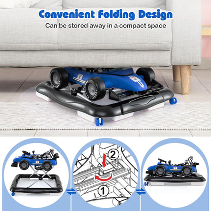 HONEY JOY Baby Walker, 4-in-1 Foldable Infant Activity Push Walker, Toddler Car Walker with Adjustable Heights, Music, Lights, Padded Seat, Baby Walker with Wheels for Boys Girls 6-18 Months (Blue)