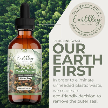 Earthley Wellness Teeth Tamer, Teething Relief for Babies & Kids, Organic Herbal Formula, Soothes Drooling, Gum Discomfort & Irritability, Sugar-Free, 3+ Month Supply (1.69 oz Glass, 500 doses)