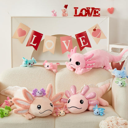 MaoGoLan Axolotl Plush with 3 Babies 33" Cute Stuffed Animals Salamander Plushies 4 PCS, Mom and Baby Plush Toy Set, Soft Axolotl Gifts for Girls Boys Kids Birthday Christmas