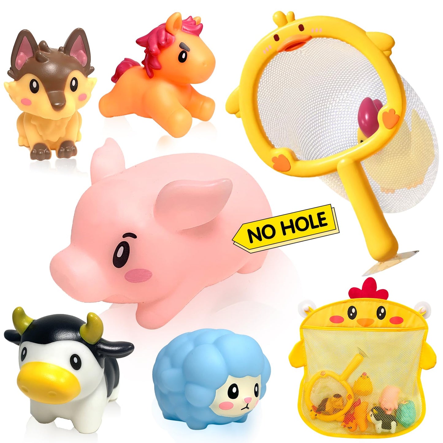 No Hole Mold Free Bath Toys for Toddlers 1-3, Animal Water Toys for 6-12 Months Infants with Storage Bag, Soft Squeezable Water Toys for Babies and Toddlers, for Pool, Bathtub, Beach, Tub