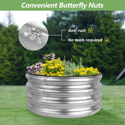 Liyarya 2 Pack 2x2x1ft Round Galvanized Raised Garden Bed Kits, Raised Garden Beds Metal Planter Outdoor Easy Assembly Garden Bed for Planting Vegetables, Fruits & Flowers, Sliver