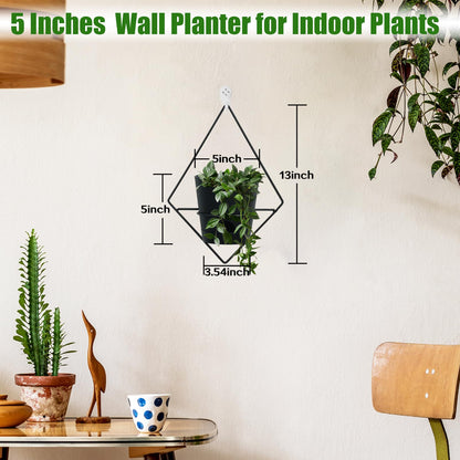 Koalaime 3 Sets Wall Planters for Indoor Plants Geometric Hanging Planters for Indoor Plants - Self-Watering Flower Pots with Black Metal Holder, Mounted Succulent Planter, 5" Black Plant Pot