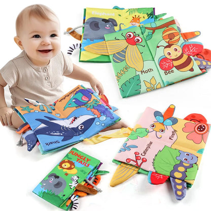 GZYFUVALW Baby Cloth Book Toys with Tails, Stroller Soft Toys for Infant Baby 0-18 Months (Insects)