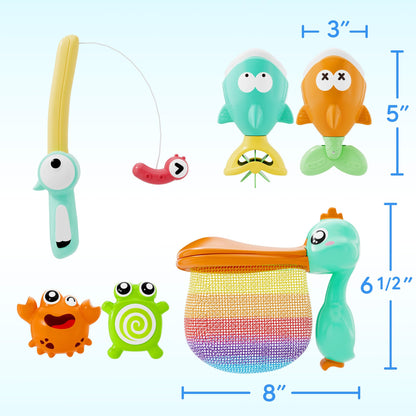 iPlay, iLearn Baby Fishing Bath Toy, Toddler Bathtub Magnetic Fishing Game W/Pole Net Fish Water Squirt Animal, Kid Shower Bathtime for Pool Play, Birthday Gift 6 12 18 Month 1 2 3 Year Old Boys Girls