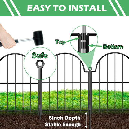 Blingluck Garden Fence, 22 in(H) x 10.83 ft(L) Arched Rustproof Metal No Dig Fence Garden Fence Border, Ground Stake Animal Barrier Fence for Rabbit Dog, Outdoor Decor for Yard & Patio