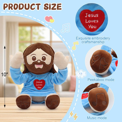 Yelakey Jesus Plush Peek A Boo Toy, Jesus Stuffed Doll Religious Plushie with 15 Bible Songs for Kids Christmas Easter Gifts 10''