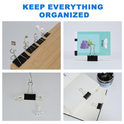 Binder Clips Assorted Sizes Including Extra Large Medium Small Mini and Micro, Office Supplies File Clamps Paper Clips, 6 Sizes in 6 Boxes, 208 PCS Metal Black Clamps for School