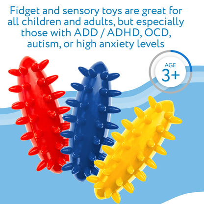 IMPRESA Spiky Sensory Roller - Multicolor 3-Pack, 3 in L x 1.4 in Dia Tactile Sensory Brush Roller for Kids - Stress Relief & Focus - Animal-Themed Monkey Spiky Fidget