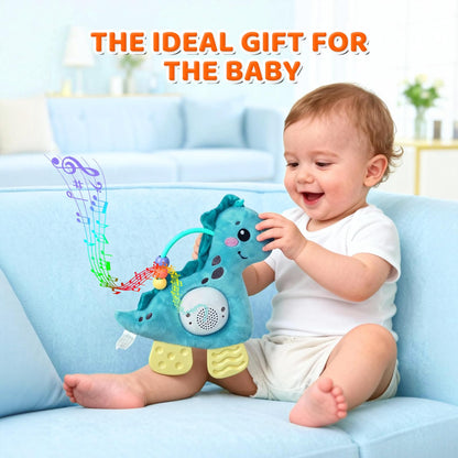PLSFSS Baby Musical Activity Soft Toys with Sound & Light, Sensory Toys for Infant Developmental with Teether, Rattle and Textures, Soft Plush Toy for Newborn Gift 6 to 12 Months (Blue Dinosaur)