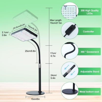 FRGROW 2026 Tabletop Grow Lights for Indoor Plants, Seed Starting, Bonsai, 25 Watt Power Draw, NO Need Adapter, Bright Enough Like A Small Sun, Daisy Chain Function, 16"-24" Height Adjustable